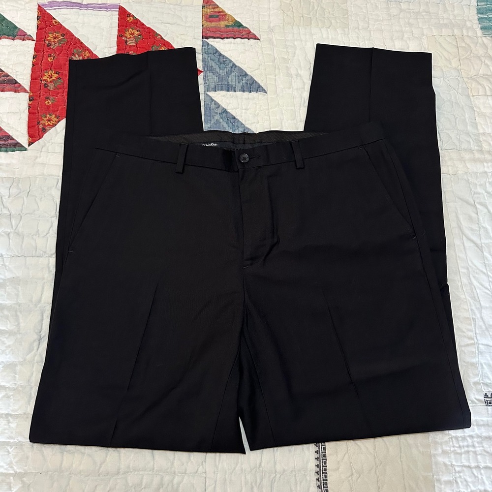 Calvin Klein Dress Pants Black Flat Front Trousers 36x32